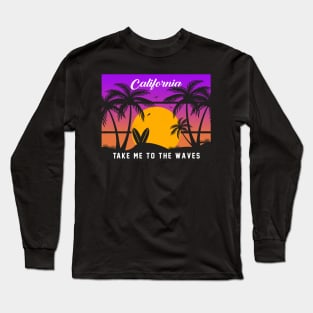 Vintage Surfing Paradise Sunset Sea Take me to the Waves Long Sleeve T-Shirt